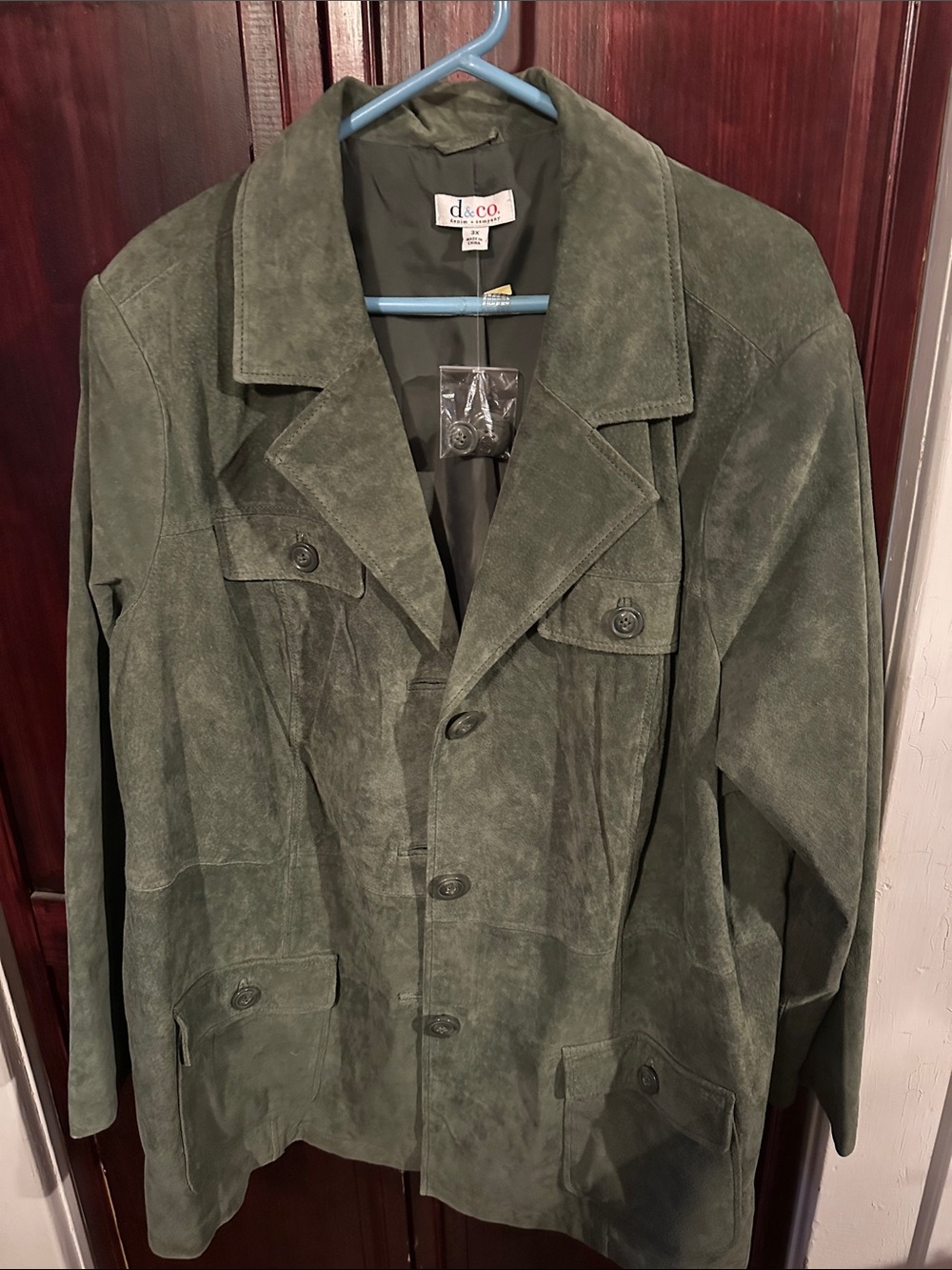 Sage Green Suede D&Co Button-Front women’s Jacket sz 3X